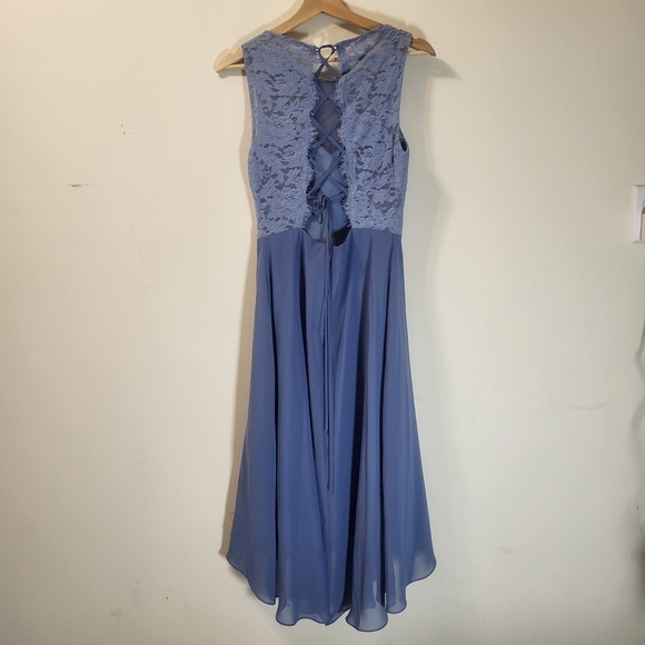Slate blue formal dress with lace top and chiffon skirt - Picture 2 of 11